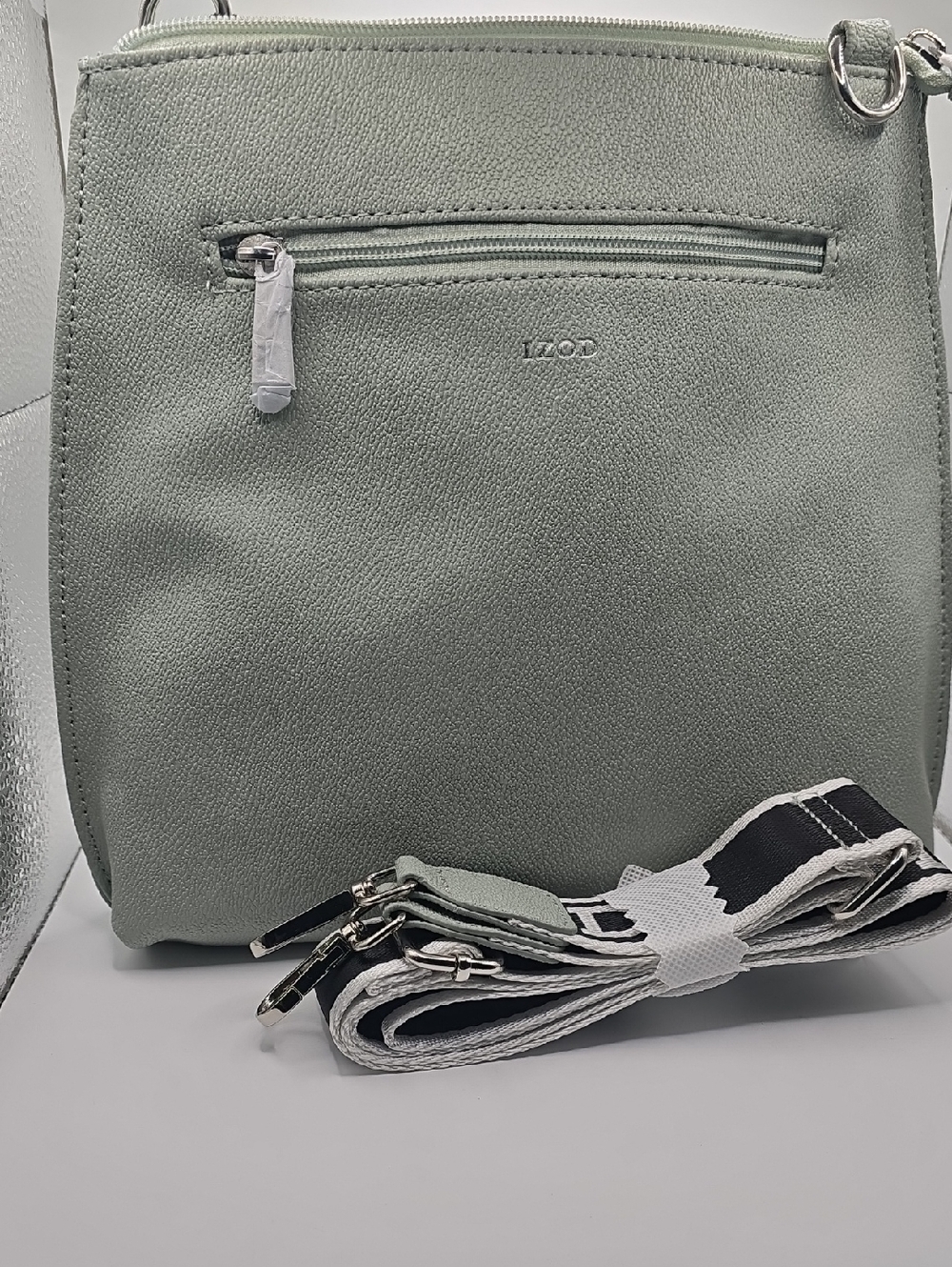 Izod Sage Green Crossbody Bag with Striped Detachable Strap
